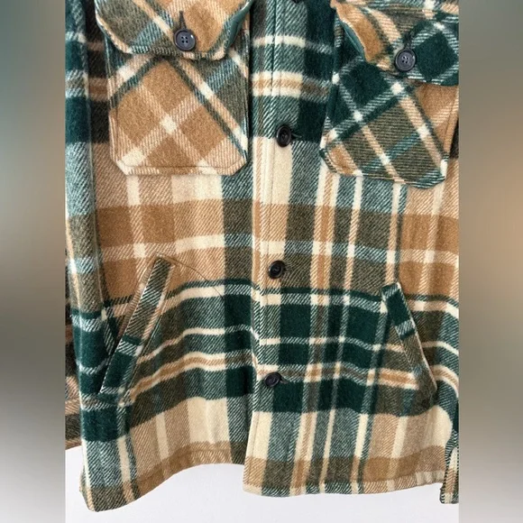 Vintage 60’s Men’s M L.L. Bean Wool Plaid Shirt Jacket Freeport Maine Tan Green - Picture 5 of 16